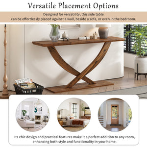 English Elm Mirod 57 Inch Acacia Veneer Console Table with Cross Leg Base for Entryway Brown N760P214643D