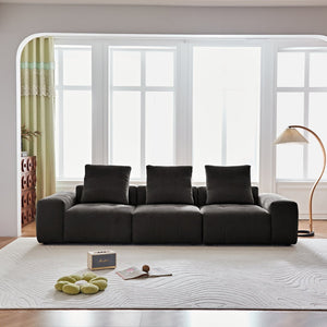 English Elm Luxury Piano Key Chenille Velvet Sofa Solid Wood Frame Three Seat Modern Living Room Grey W1765S00134
