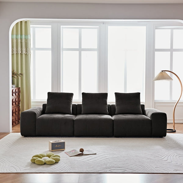 English Elm Luxury Piano Key Chenille Velvet Sofa Solid Wood Frame Three Seat Modern Living Room Grey W1765S00134