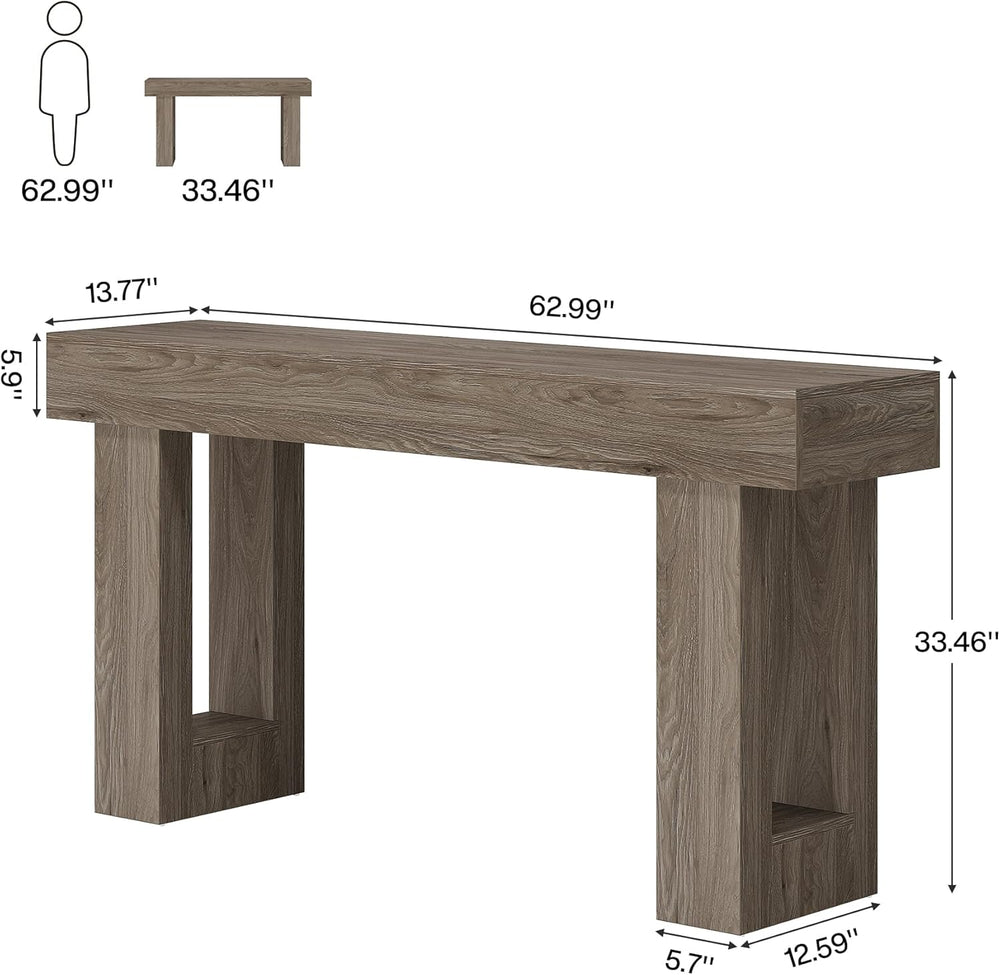 English Elm Practical Geometric Console Table with Matte Black Wood Grain Finish for Entryway or Sofa Gray T3971P451587