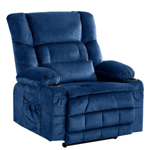 English Elm Dual Motor Large Power Lift Recliner Chair with Waist Kneading & Heat, Extended Footrest, USB Ports Blue W1521S00073