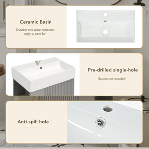 English Elm 21.6" Modern Floating Bathroom Vanity With Ceramic Sink & Open Shelving - Space-Saving Design! N729P170390E