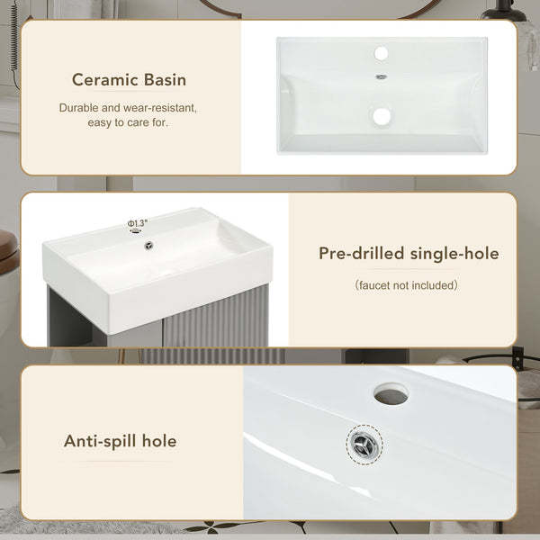 English Elm 21.6" Modern Floating Bathroom Vanity With Ceramic Sink & Open Shelving - Space-Saving Design! N729P170390E