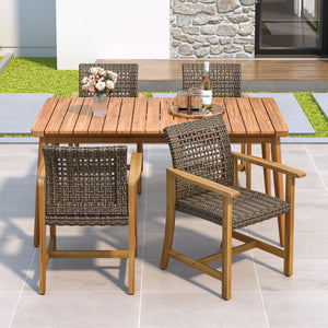 English Elm Christopher Knight Home® - 5-Piece Acacia Wood Outdoor Dining Set with Slatted Tabletop, Removable Cushions, Durable Craftsmanship Brown Mix,Teak N779P269291N_60400.00MCA-2