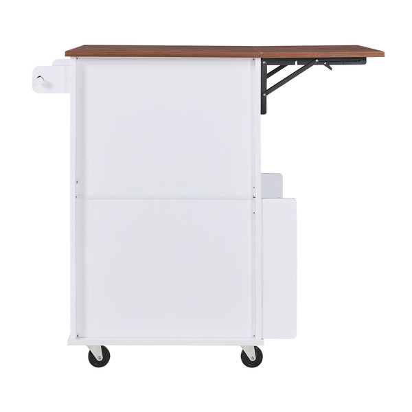 English Elm K&k Farmhouse Rolling Kitchen Cart with Drop Leaf Drawer Open Rack Lockable Wheels White N707P404539W