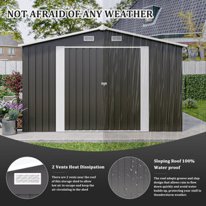 English Elm Campcraft Galvanized Steel Outdoor Storage Shed with Lockable Doors and Four Air Vents Dark Gray W1598S00022