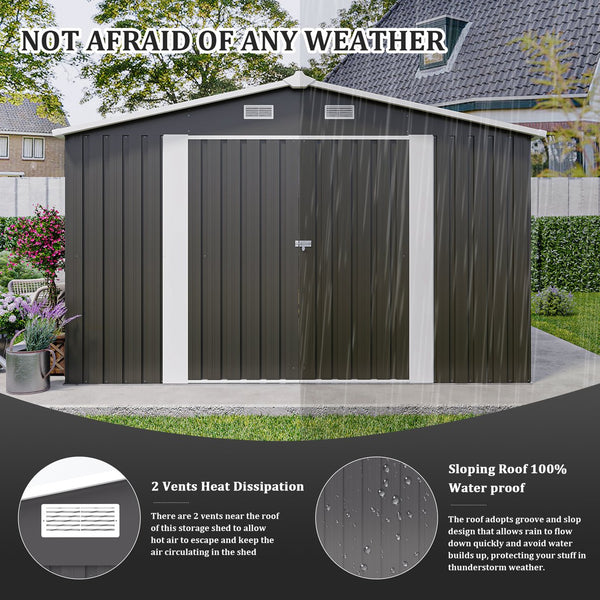 English Elm Campcraft Galvanized Steel Outdoor Storage Shed with Lockable Doors and Four Air Vents Dark Gray W1598S00022