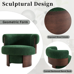 English Elm Modern Sculptural Barrel Swivel Chair Bentwood Frame Polyester Upholstery Accent Seating Green N760P369230C
