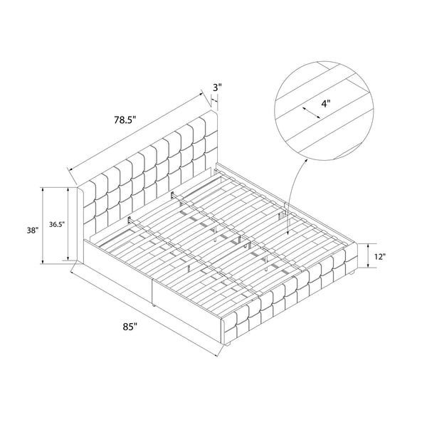 English Elm Upholstered Velvet Storage Bed with Tufted Headboard and Four Drawers for Bedroom B2733S00007