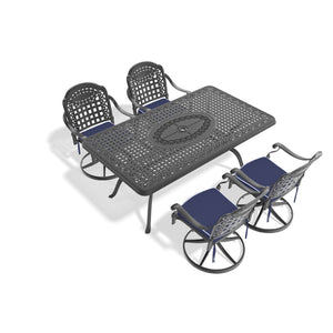 English Elm 5-Piece All-Weather Cast Aluminum Dining Set With Cushioned Swivel Chairs & Umbrella-Ready Table W1710S00464