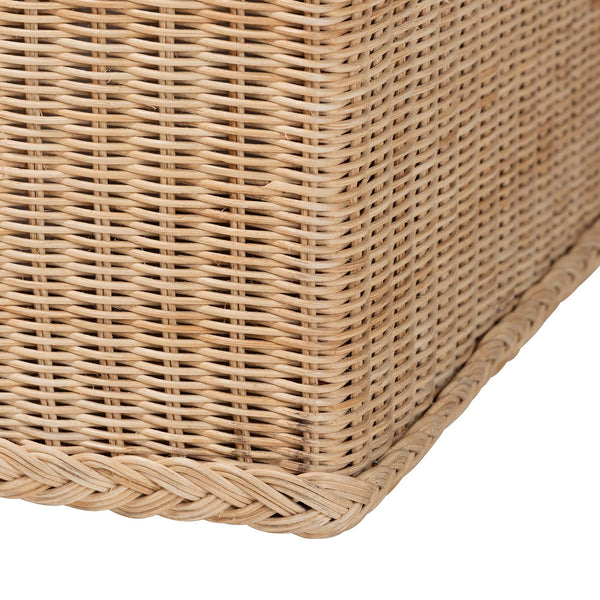 English Elm Bohemian Handcrafted Rattan Round Footstool with Open Lattice Weave and Foam Seat B2750P467836
