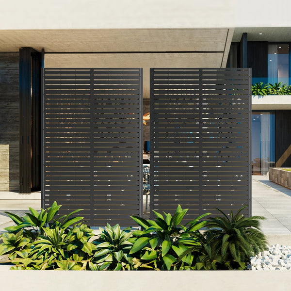 English Elm Metal Freestanding Privacy Screen Geometric Powder Coated Outdoor Patio Divider Panel W347P421266