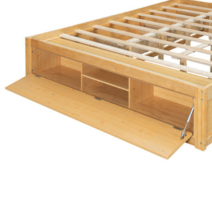English Elm Queen Platform Storage Bed with Hydraulic Lift Footboard and Four Drawers Antique Finish Natural LP000139AAN
