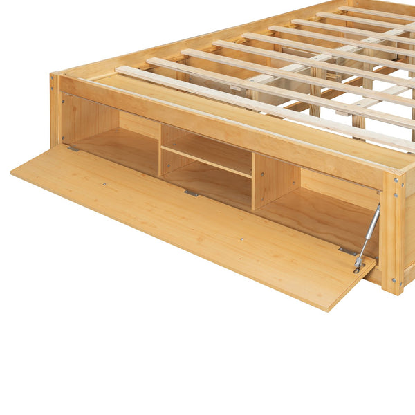 English Elm Queen Platform Storage Bed with Hydraulic Lift Footboard and Four Drawers Antique Finish Natural LP000139AAN