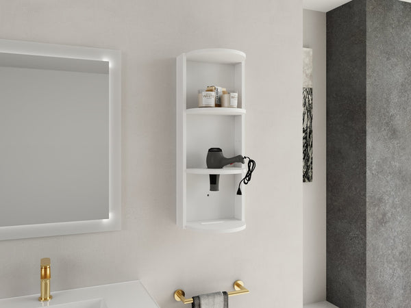 English Elm 12" Bathroom Wall-Mounted Storage Rack with Three-Tier Floating Shelves, Durable Scratch-Resistant Plywood Organizing Solution Glossy White W999P277165