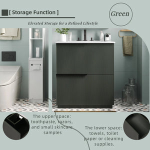 English Elm Christopher Knight Home® - 30" Bathroom Vanity With Elegant Ceramic Sink, Soft-Close Drawers & Fluted Green Design For Modern Spaces N817P295760G