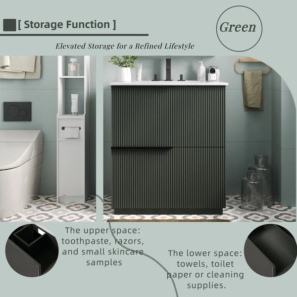 English Elm Christopher Knight Home® - 30" Bathroom Vanity With Elegant Ceramic Sink, Soft-Close Drawers & Fluted Green Design For Modern Spaces N817P295760G