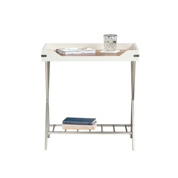English Elm Side Table - Modern White Finish With Sturdy Metal Frame, Ideal For Small Spaces & Stylish Storage B356P367985-GIGA