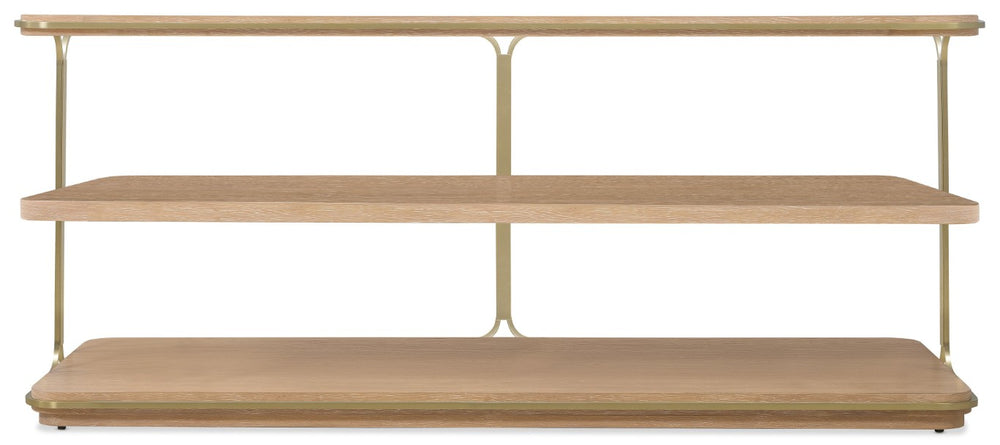 Hooker Furniture Banyon Desert Oak Console Table With Brushed Brass Stainless Steel Legs, Rounded Corners & Shelf 6081-85001-82