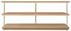 Hooker Furniture Banyon Desert Oak Console Table With Brushed Brass Stainless Steel Legs, Rounded Corners & Shelf 6081-85001-82