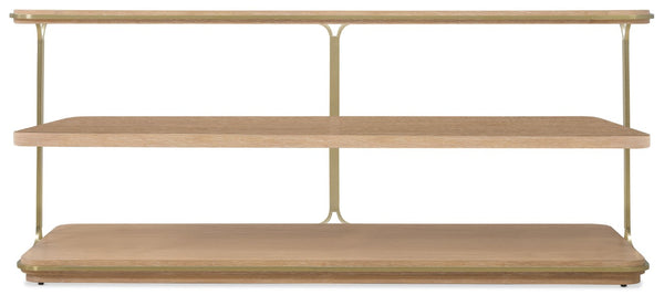 Hooker Furniture Banyon Desert Oak Console Table With Brushed Brass Stainless Steel Legs, Rounded Corners & Shelf 6081-85001-82