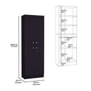 English Elm Kitchen Pantry Tall Cabinet 71" H with 4 Doors and 5 Adjustable Shelves for Organized Storage and Laundry Black 42.91 L x 28.74 W x 5.12 H B097P221376
