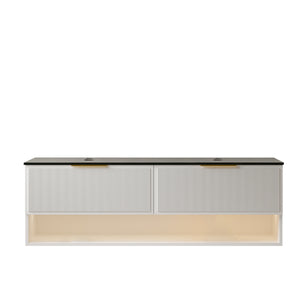 English Elm Dina Wall Mounted Plywood Vanity Sintered Stone Top Soft Close Drawers Dark Walnut W2615P303710