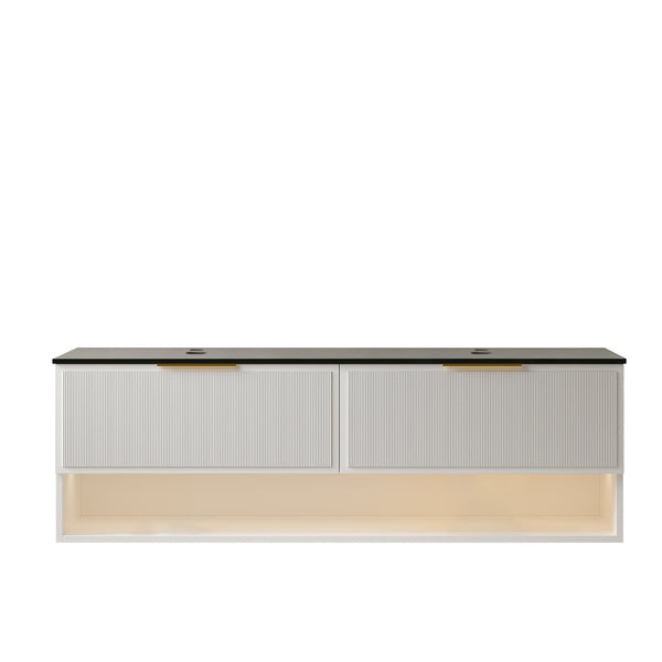 English Elm Dina Wall Mounted Plywood Vanity Sintered Stone Top Soft Close Drawers Dark Walnut W2615P303710