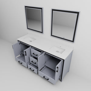 English Elm Dark Grey Double Bath Vanity 72" W With Cultured Marble Top & Soft-Close Drawers, 30" Mirrors Included B2731S00937