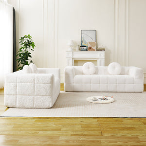 English Elm Modern Boneless Cloud Sofa With Circular Pillows - Soft Lychee Textured Fabric For Cozy Living Rooms W834S00538