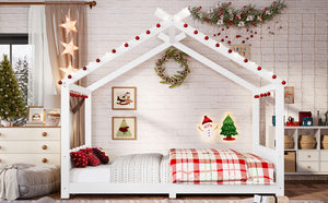 English Elm Twin House Frame Floor Bed Solid Pine Kids Room Montessori Low Profile Play Nook W1580P387839