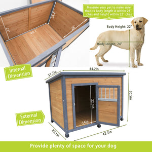 English Elm 45"large Solid Wood Outdoor Dog House with Pvc Roof Elevated Floor and Ventilation Windows W1431P166718