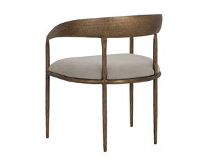 Sunpan Zanatta Dining Armchair – Handcrafted Antique Brass Frame with Unique Hammered Metal Detailing Zenith Taupe Grey