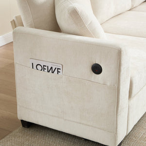 English Elm Modern Chenille L-shaped Sectional with Usb Charging Ottoman Storage Living Room Couch Beige W2120S00016