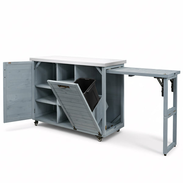 English Elm K&k Outdoor Rolling Kitchen Island Fir Wood Stainless Steel Top with Foldable Prep Station Grey+Blue N707P370276G
