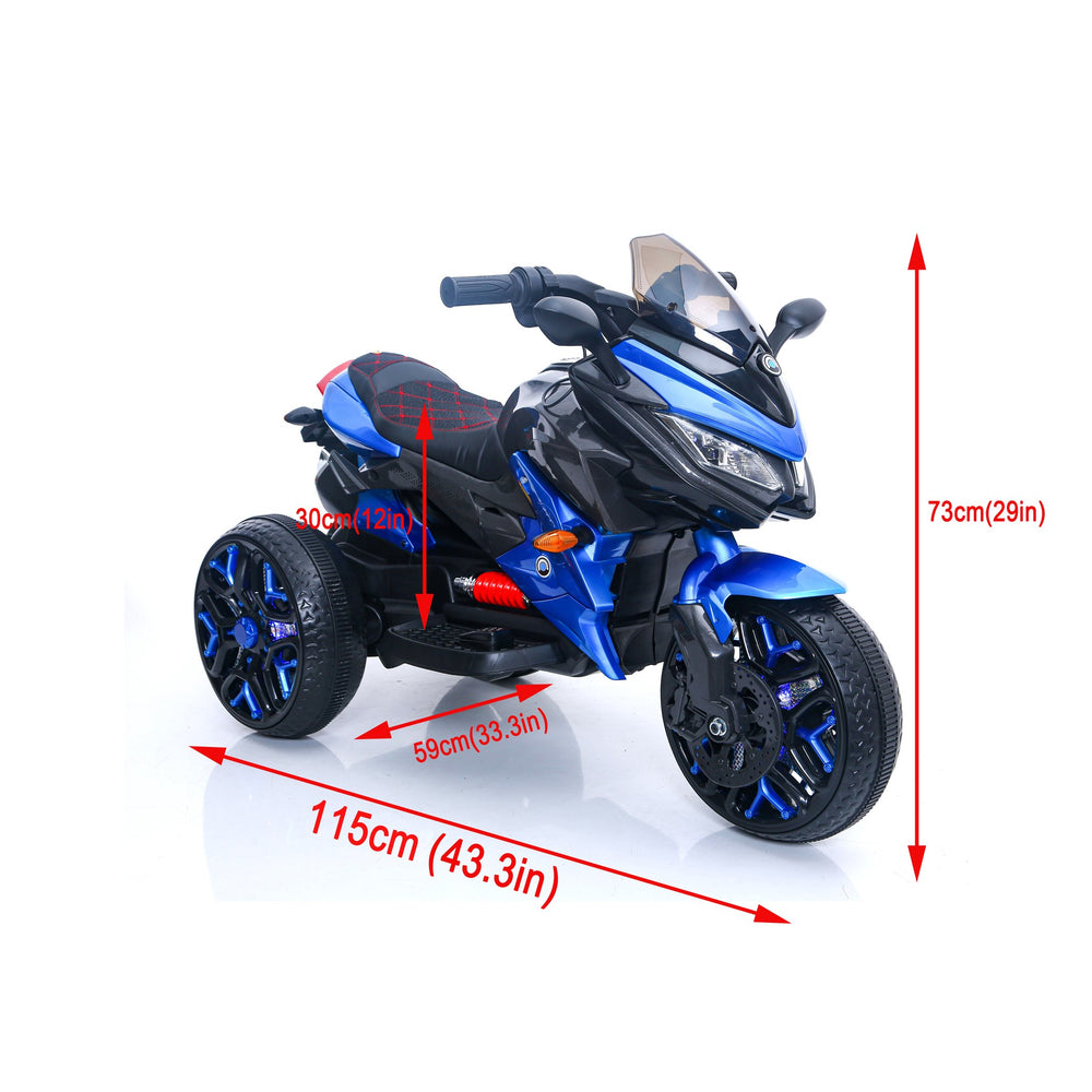 English Elm Kids Electric Three Wheel Motorcycle with Led Lit Wheels Pu Seat and Bluetooth Audio W1760P252040