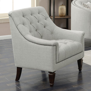 English Elm Veronica Grey Tufted Sloped Arm Chair — Plush Textured Upholstery, Ergonomic Support, Nailhead Trim Elegance B062P328692