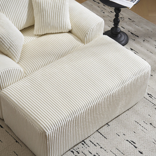 English Elm Oversized corduroy chaise lounge with ottoman, plush boneless sofa, ergonomic pillows for relaxing comfort Beige W1901P278402