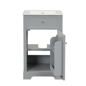 English Elm 20" Modern Bathroom Vanity With Ceramic Sink, Soft-Close Door, Adjustable Shelf, Grey Finish N725P351848E