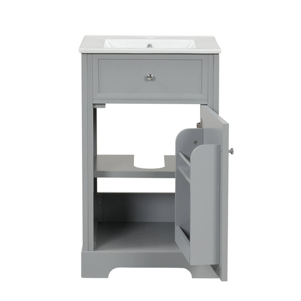 English Elm 20" Modern Bathroom Vanity With Ceramic Sink, Soft-Close Door, Adjustable Shelf, Grey Finish N725P351848E