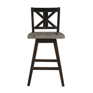 English Elm Farmhouse Swivel Barstools with X Back Solid Wood Frame for Kitchen Islands Set of 2 B056P416787