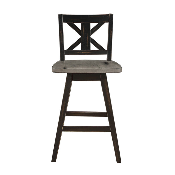 English Elm Farmhouse Swivel Barstools with X Back Solid Wood Frame for Kitchen Islands Set of 2 B056P416787