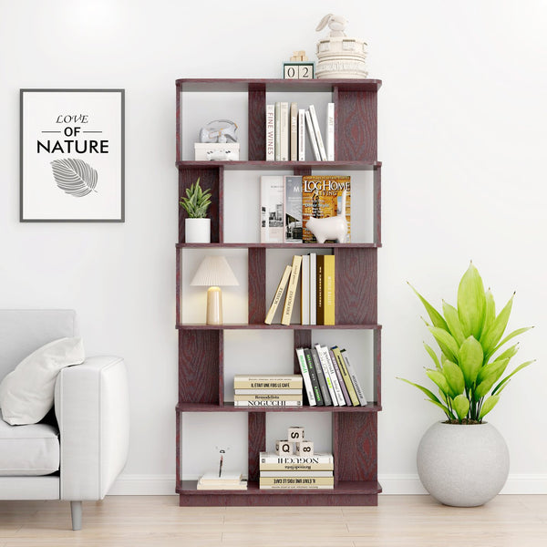 English Elm 31.5" Tall 5-tier Mdf Bookcase Slim Open Shelving Unit for Office Bedroom Living Room Ox Blood Red W2899P444162