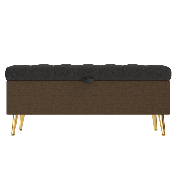 English Elm Modern Boucle Tufted Storage Ottoman Bench with Gold Legs for Bedroom or Entryway Grey N719P305620E
