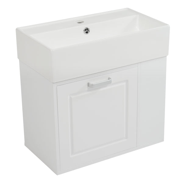 English Elm Christopher Knight Home® - 21.8" Wall-Mounted Bathroom Vanity with Ceramic Sink, Soft-Close Drawer, Adjustable Shelves & Tissue Holder White N759P292550K