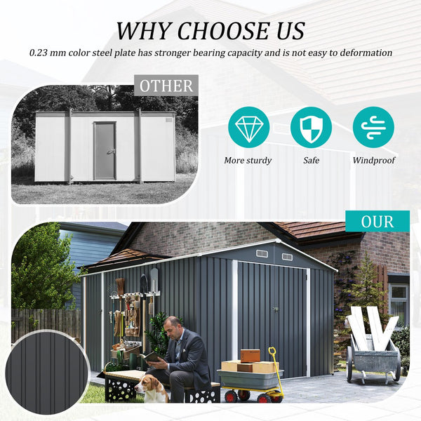 English Elm Campcraft Metal Storage Shed 10x14 Ft with Lockable Doors Vented Sloped Roof Backyard W1598S00035