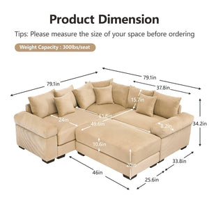 English Elm Oversized Modular Sectional Couch With Deep Seating, 10 Pillows & Ottoman - Cozy Corduroy Design! W714S01313-GIGA