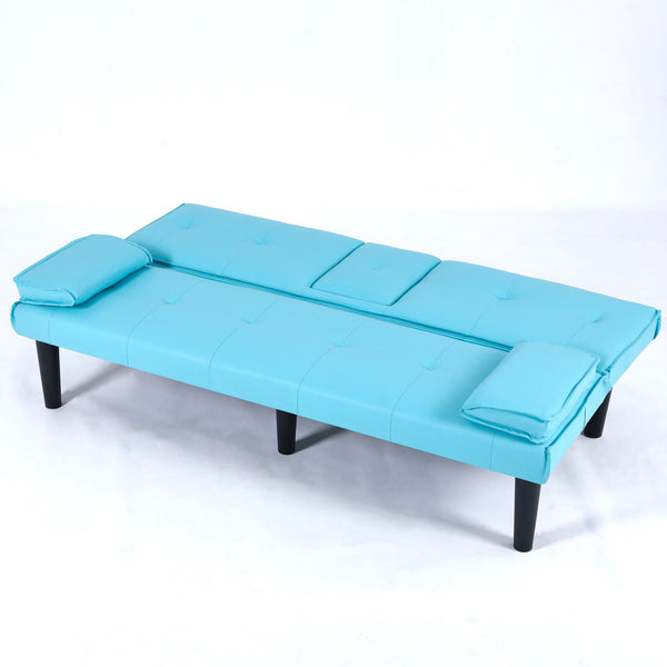 English Elm The 67-inch PVC multi-functional sofa bed with cup holder and one-click fold, space-saving comfort for guests Blue W3371P347652