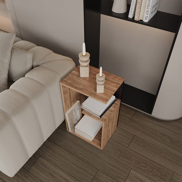 English Elm Side Table Sallis — Compact Engineered Wood Accent Table with Open Shelf, Portable Space-Saving Design Beige B092P309177
