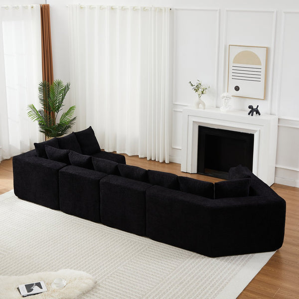 English Elm [video]151.6-inch Modular Chenille Sectional with Deep Seats and Chaise for Open Living Spaces Black W3505S00059